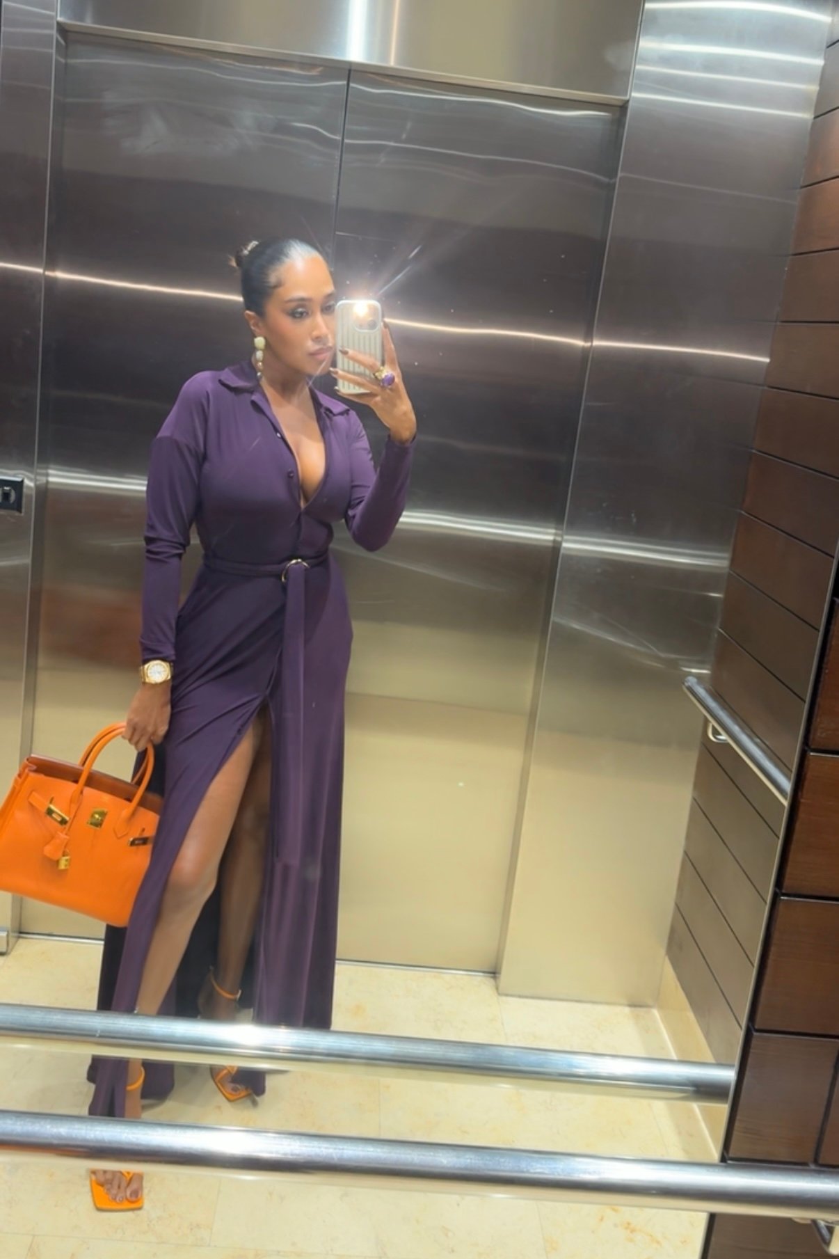 Image of PURPLE BUTTON-UP BELTED MAXI DRESS (XS)