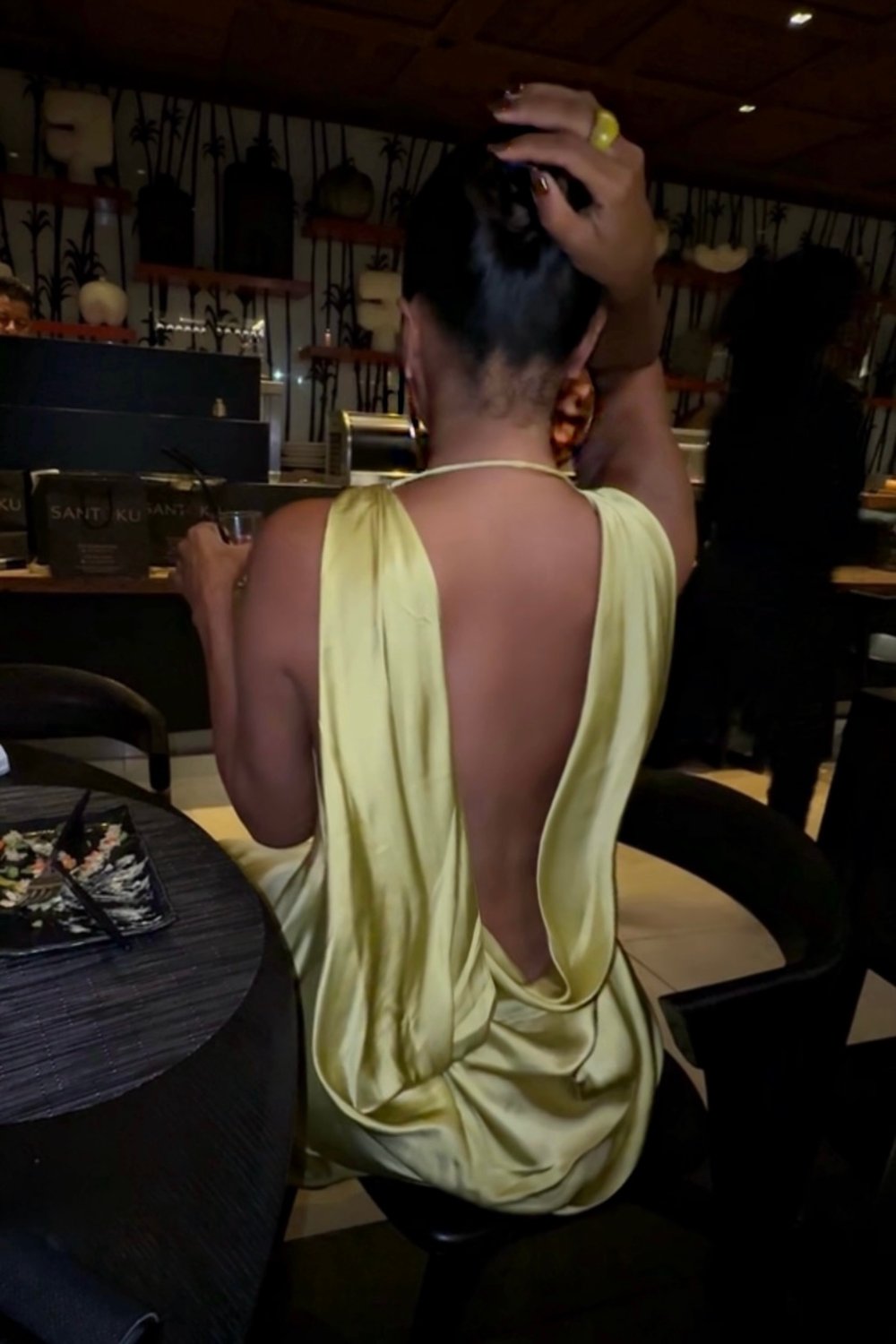 Image of ZARA LIME GREEN SATIN FLOWY BACKLESS DRESS (L)