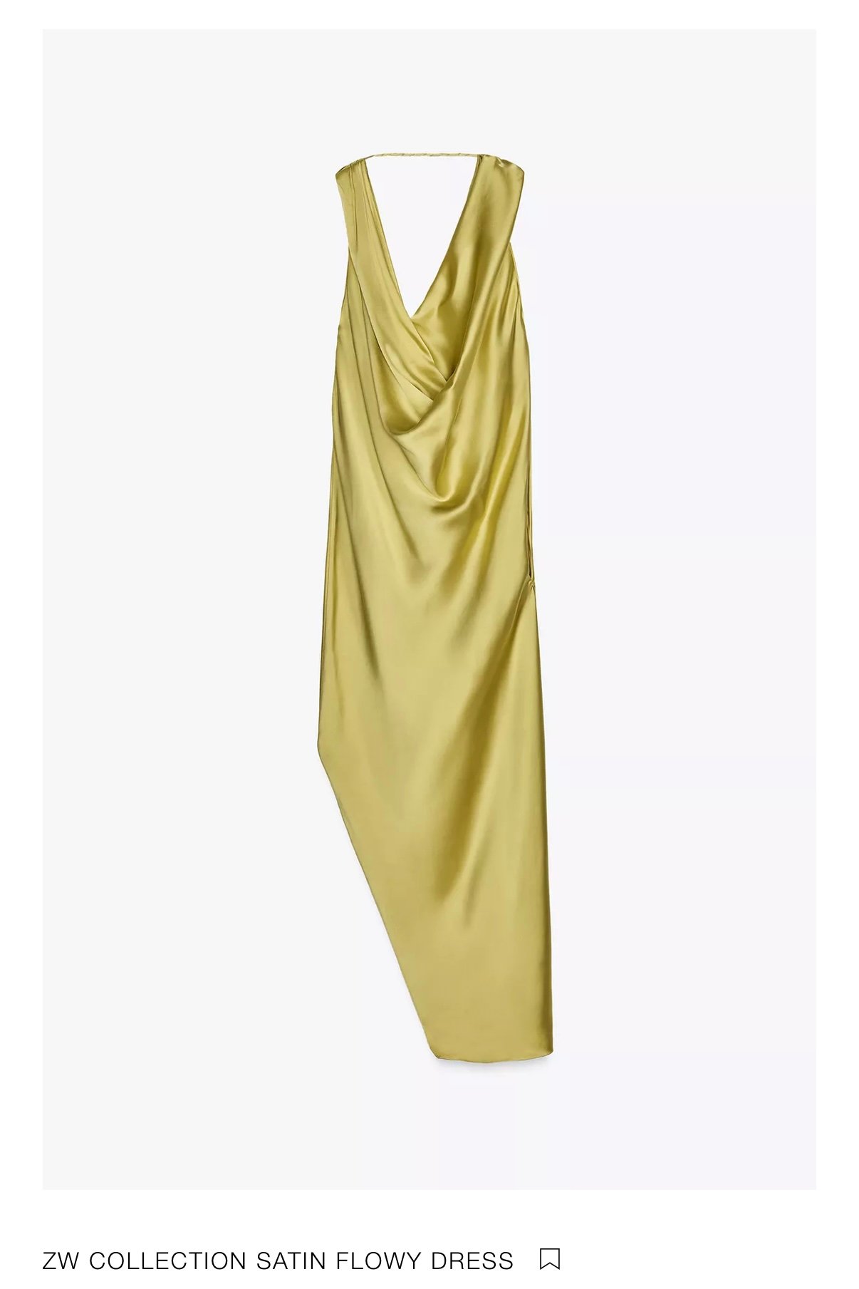 Image of ZARA LIME GREEN SATIN FLOWY BACKLESS DRESS (L)