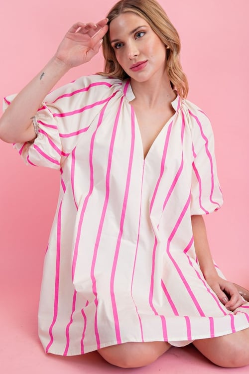 Image of PUFF SLEEVE PINK STRIPE DRESS