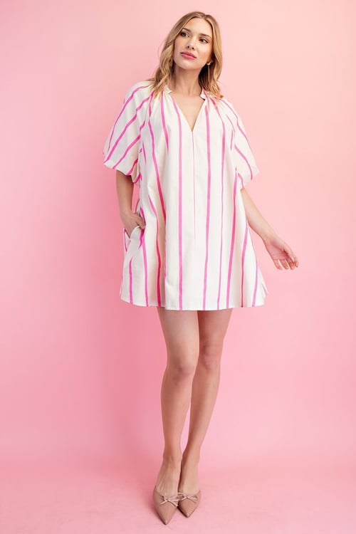 Image of PUFF SLEEVE PINK STRIPE DRESS