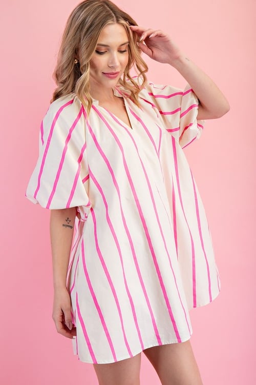 Image of PUFF SLEEVE PINK STRIPE DRESS