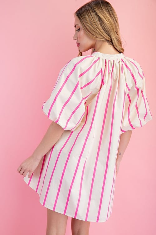 Image of PUFF SLEEVE PINK STRIPE DRESS