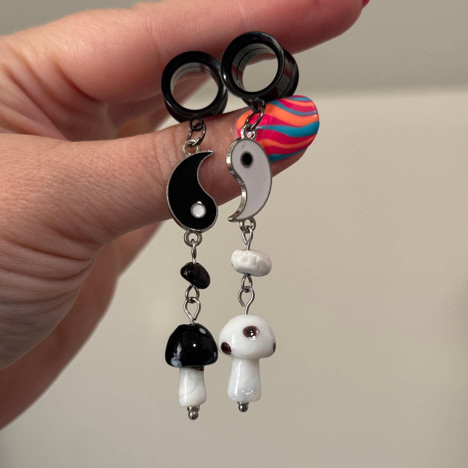 Image of Yin Yang Mushroom Dangles (sizes 4g-2")