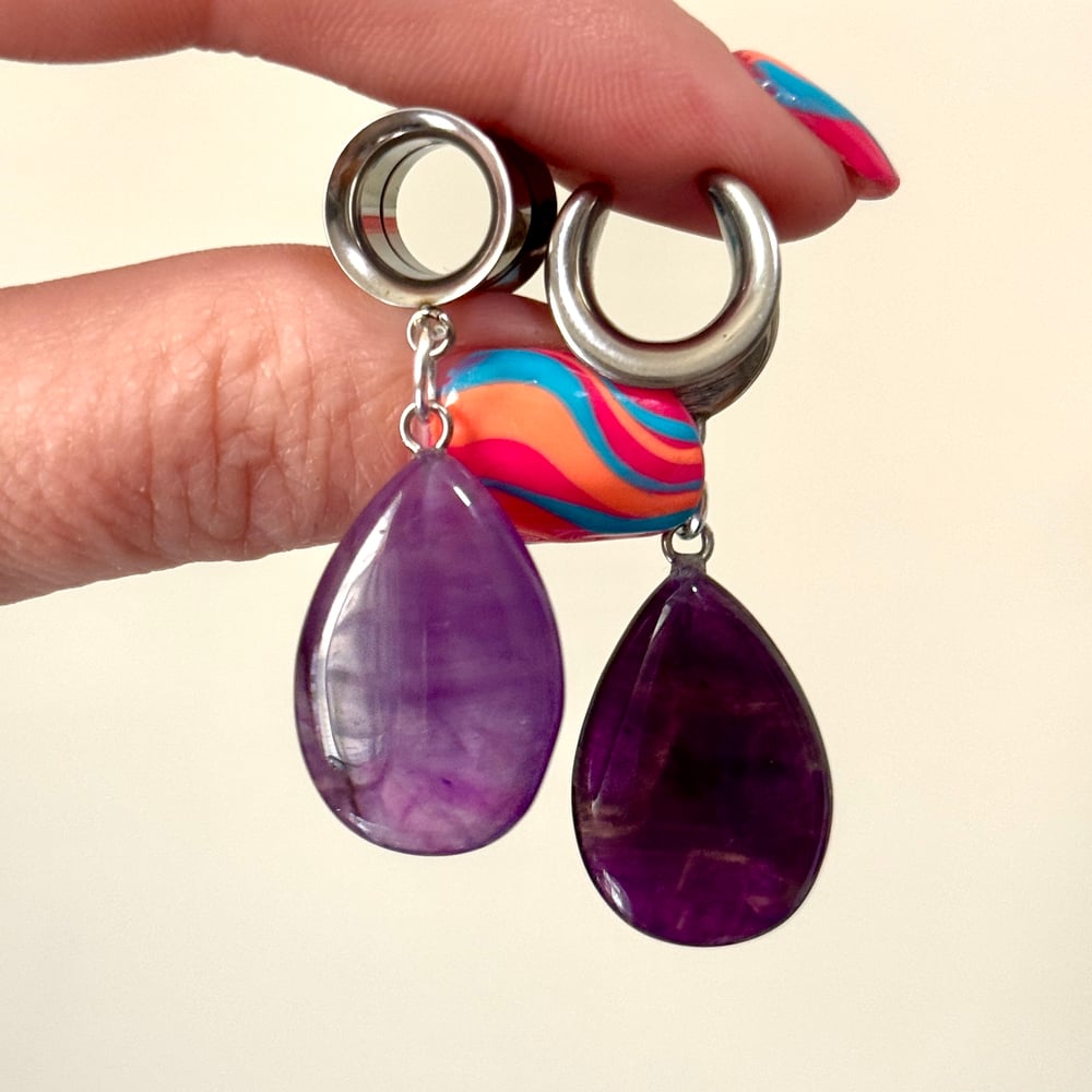 Image of Amethyst Teardrop Dangles (sizes 4g-2")