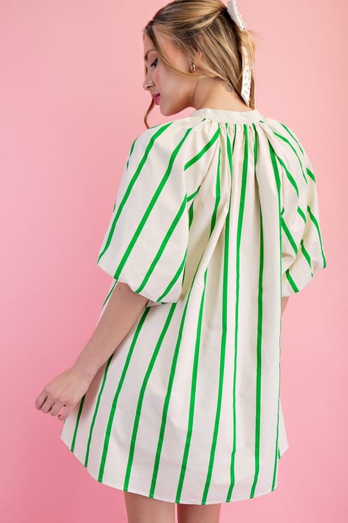 Image of PUFF SLEEVE GREEN STRIPE DRESS