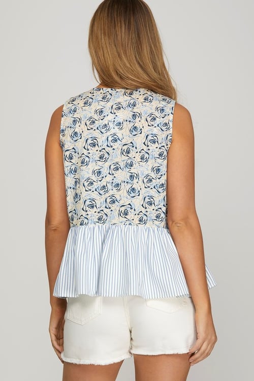 Image of SLEEVELESS BOW TIE FLORAL TOP
