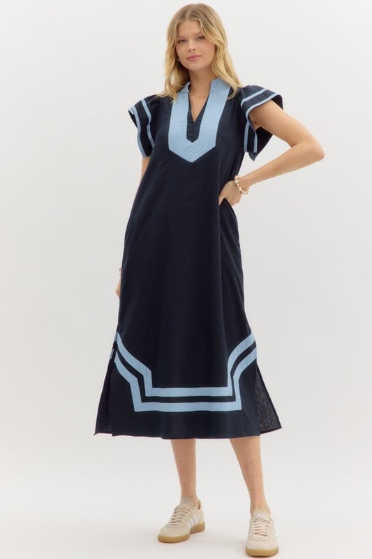 Image of FLUTTER SLEEVE PULLOVER DRESS