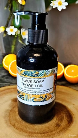 Image of Black Soap Shower Oil Get 4 oz Sugar Scrub Free!