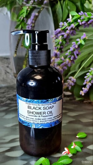 Image of Black Soap Shower Oil Get 4 oz Sugar Scrub Free!