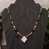 Image 1 of Pink Green and Gold spikey garden fae necklace