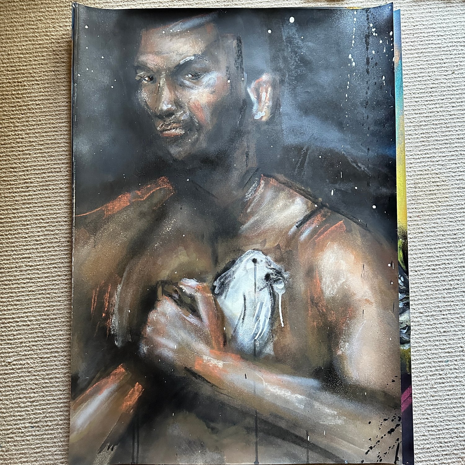 MIKE TYSON & PIGEON ORIGINAL PAINTING 24x36"