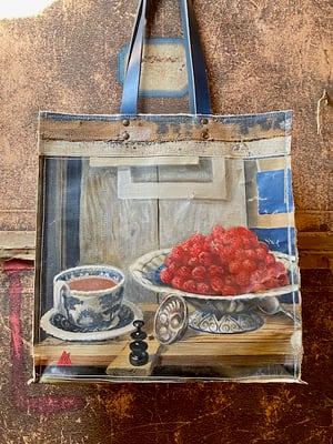 Image of one of a kind painting bag - still life