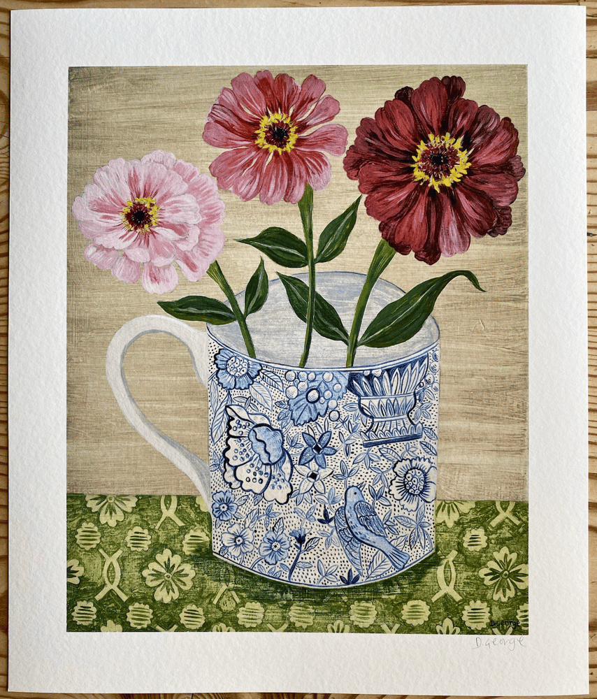 Image of Three Zinnias Giclee print