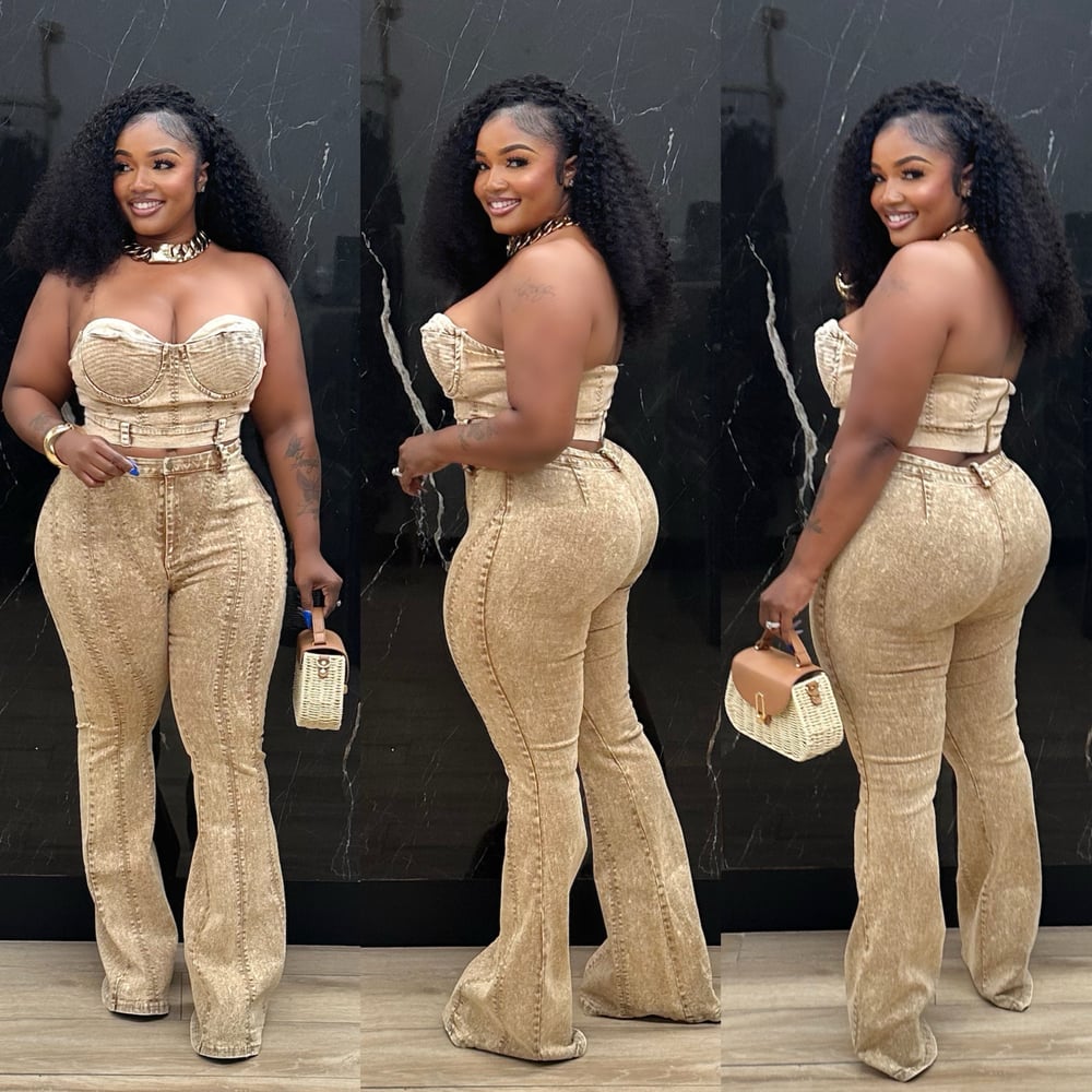 Image of JANIYA DENIM SET-acid wash brown 
