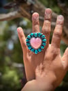 x-Large Heart sleeping beauty and pink conch shell cluster ring