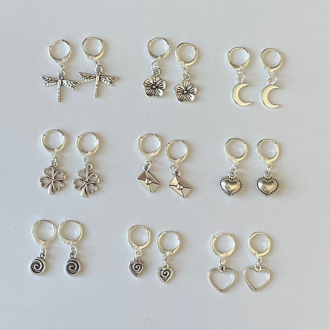 silver charms huggie hoop earrings