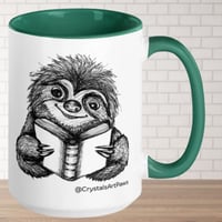Image 3 of Book Reading Sloth Coffee Mug Line Art by CrystalsArtPaws