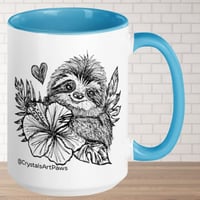 Image 3 of Tropical Flower Sloth Coffee Mug Line Art by CrystalsArtPaws