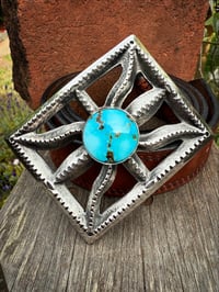 Image 3 of WL&A Large Old Style Spider Belt Buckle - Patagonia Turquoise (AZ) - Size 3.5in x 3in - 165 Grams