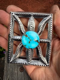 Image 4 of WL&A Large Old Style Spider Belt Buckle - Patagonia Turquoise (AZ) - Size 3.5in x 3in - 165 Grams