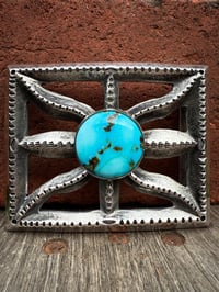 Image 5 of WL&A Large Old Style Spider Belt Buckle - Patagonia Turquoise (AZ) - Size 3.5in x 3in - 165 Grams