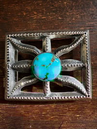 Image 1 of WL&A Large Old Style Spider Belt Buckle - Patagonia Turquoise (AZ) - Size 3.5in x 3in - 165 Grams