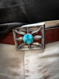 Image 6 of WL&A Large Old Style Spider Belt Buckle - Patagonia Turquoise (AZ) - Size 3.5in x 3in - 165 Grams