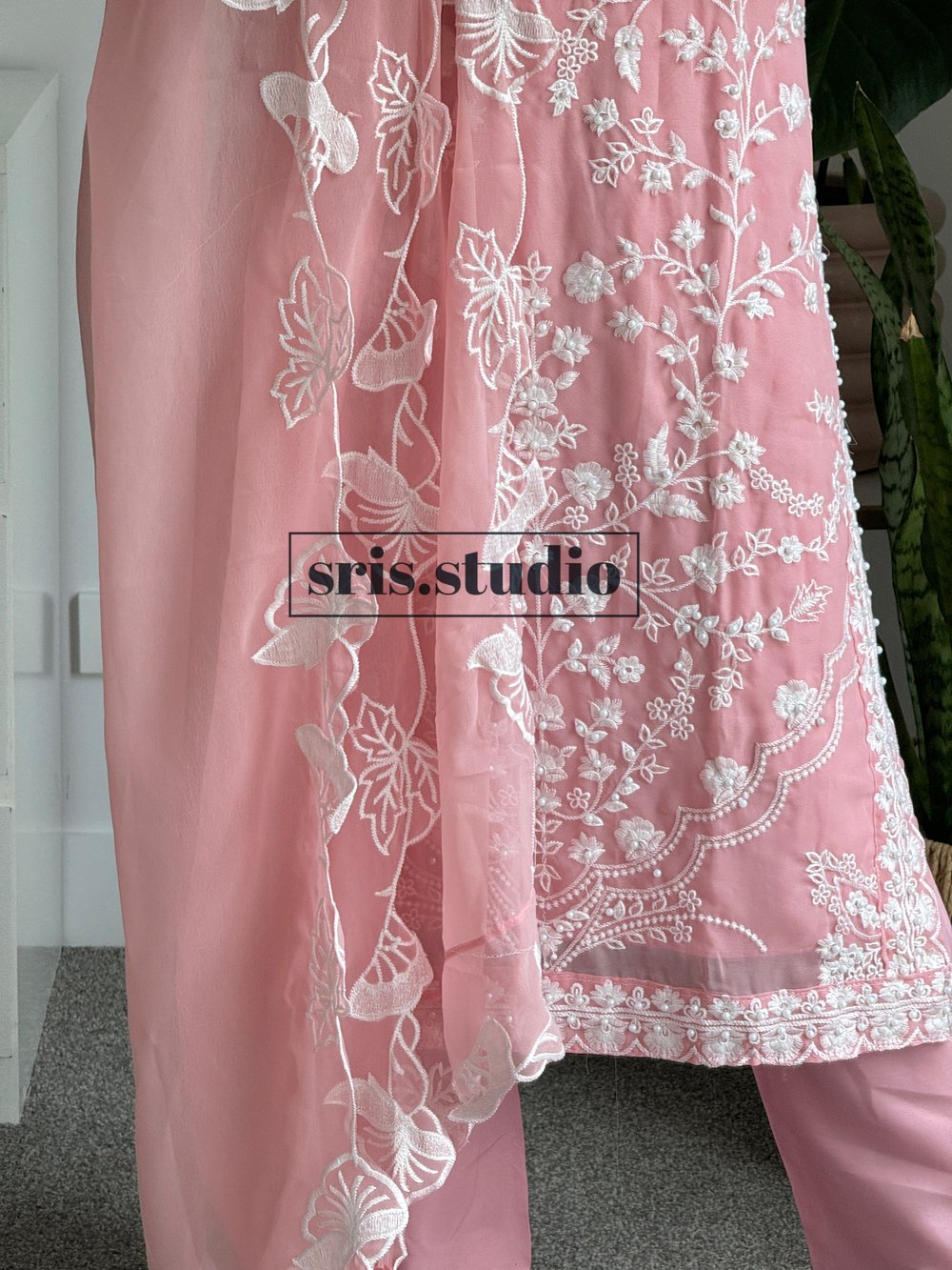 Image of Pastel pink three piece kurtha set 