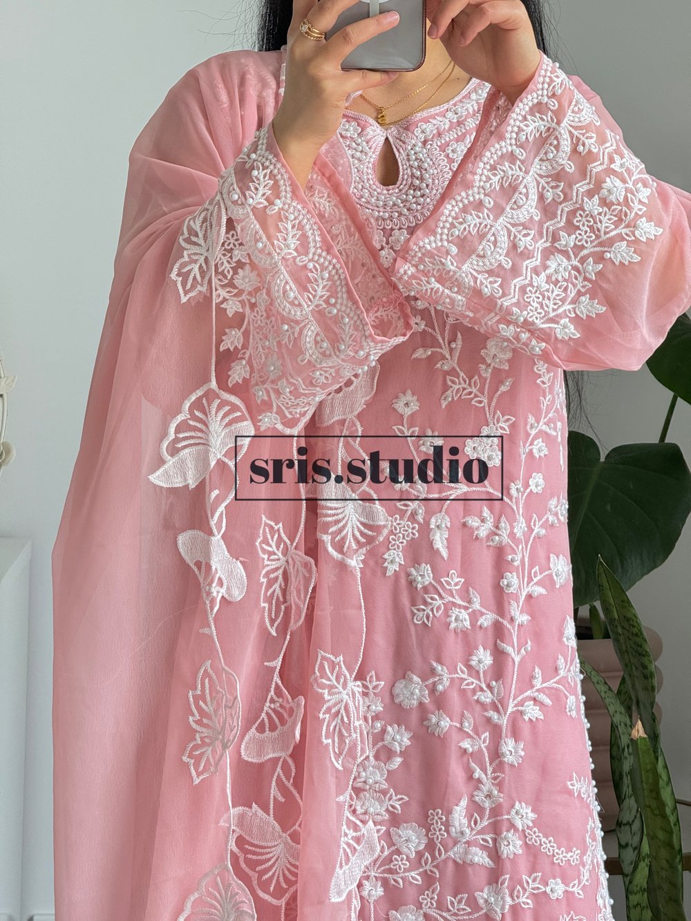 Image of Pastel pink three piece kurtha set 