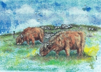 Peaceful Grazing (Mixed-media on Paper)