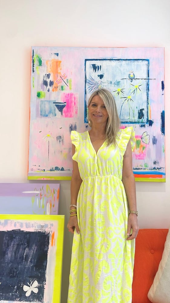 Image of Neon yellow and white dress