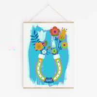 Image 2 of  Horseshoe and Cowboy Boot with Flowers Screeenprints - Modern Farmhouse Love Art Prints