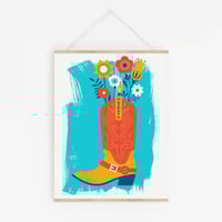 Image 3 of  Horseshoe and Cowboy Boot with Flowers Screeenprints - Modern Farmhouse Love Art Prints