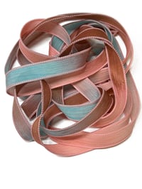 Image 1 of 1PC. CORAL REEF 42" hand dyed wrist wrap bracelet silk ribbon//Yoga wrist wrap bracelet ribbon