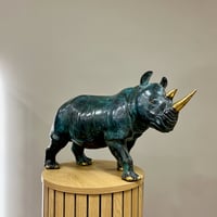 Image 1 of Rhino In Aged Green Patina 34cm