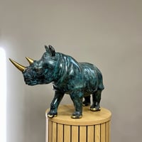 Image 2 of Rhino In Aged Green Patina 34cm
