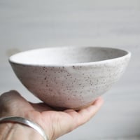 Image 8 of Set of Three Rustic White Speckled Nesting Bowls, Handcrafted Mismatched Sale, Made in USA