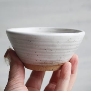 Image of Set of Three Rustic White Speckled Nesting Bowls, Handcrafted Mismatched Sale, Made in USA
