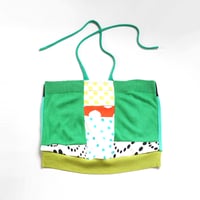 Image 2 of green patchwork sweater dots adult L XL extra large halter adjustable tie courtneycourtney crop top