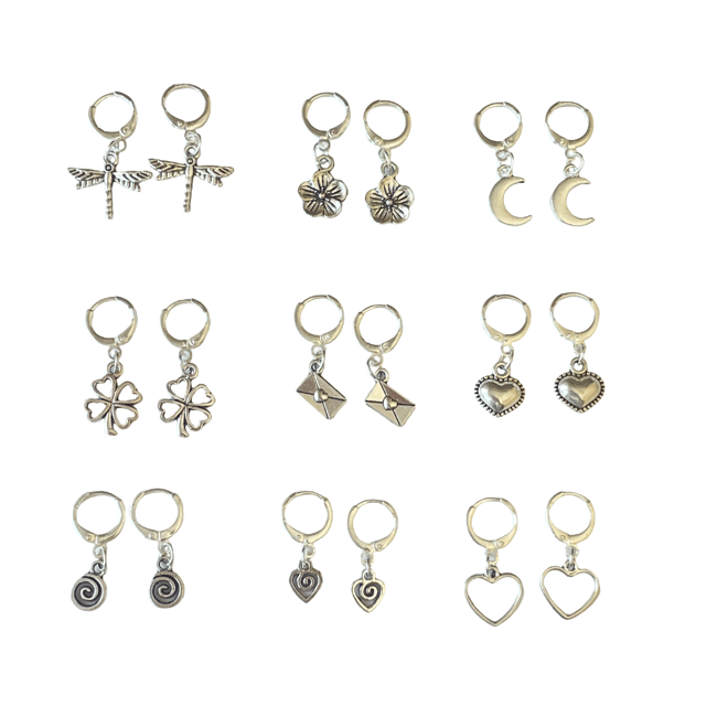 silver charms huggie hoop earrings