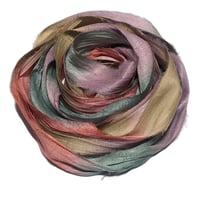 Image 1 of 10YD. ROSE GARDEN HAND DYED SARI SILK RIBBON BY COLOR BURST SILK