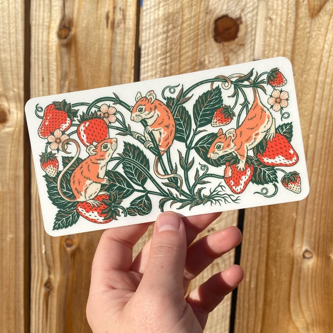 Strawberries & Mice Transparent Sticker