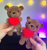 Image 1 of LOVE Bear Plushie – Crochet Teddy Bear With Heart – Handmade Stuffed Animal – Cute Gift Idea