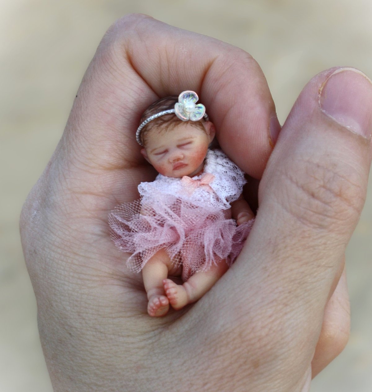 Image of OOAK 1/12 Scale Miniature Realistic Baby Girl "Evelyn"