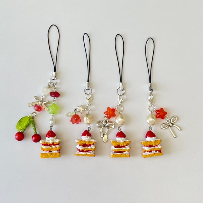 strawberry cake star phone charms