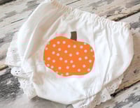 Image 1 of Pumpkin Baby Bloomers Ruffled Diaper Cover Fall Polka Dot Pumpkin 