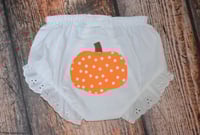 Image 2 of Pumpkin Baby Bloomers Ruffled Diaper Cover Fall Polka Dot Pumpkin 