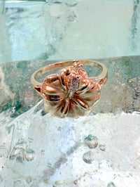 Image 2 of 14k solid gold Diamond Hibiscus Hawaiian ring