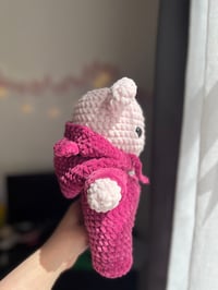 Image 3 of Handmade Crochet Teddy Bear in Cat Onesie | Amigurumi Plush Toy | Cute Gift for Her 
